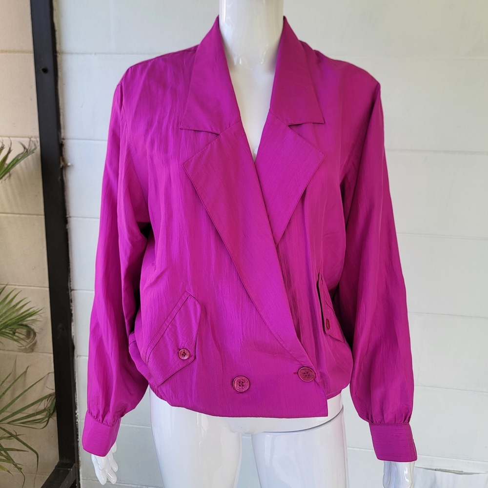 Vintage 80s Restless Petite Silk Jacket Magenta Pink Women's S Barbiecore Retro